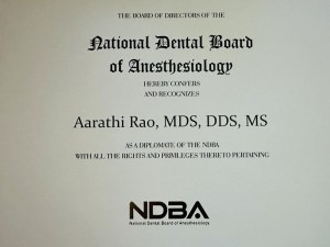 Anesthesiology Certificate of Dr. Aarathi Ravish Rao